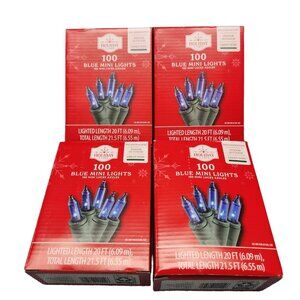 Mini Christmas Lights 100 Blue 21.5 Ft Indoor-Outdoor Holiday Time 4 Boxes